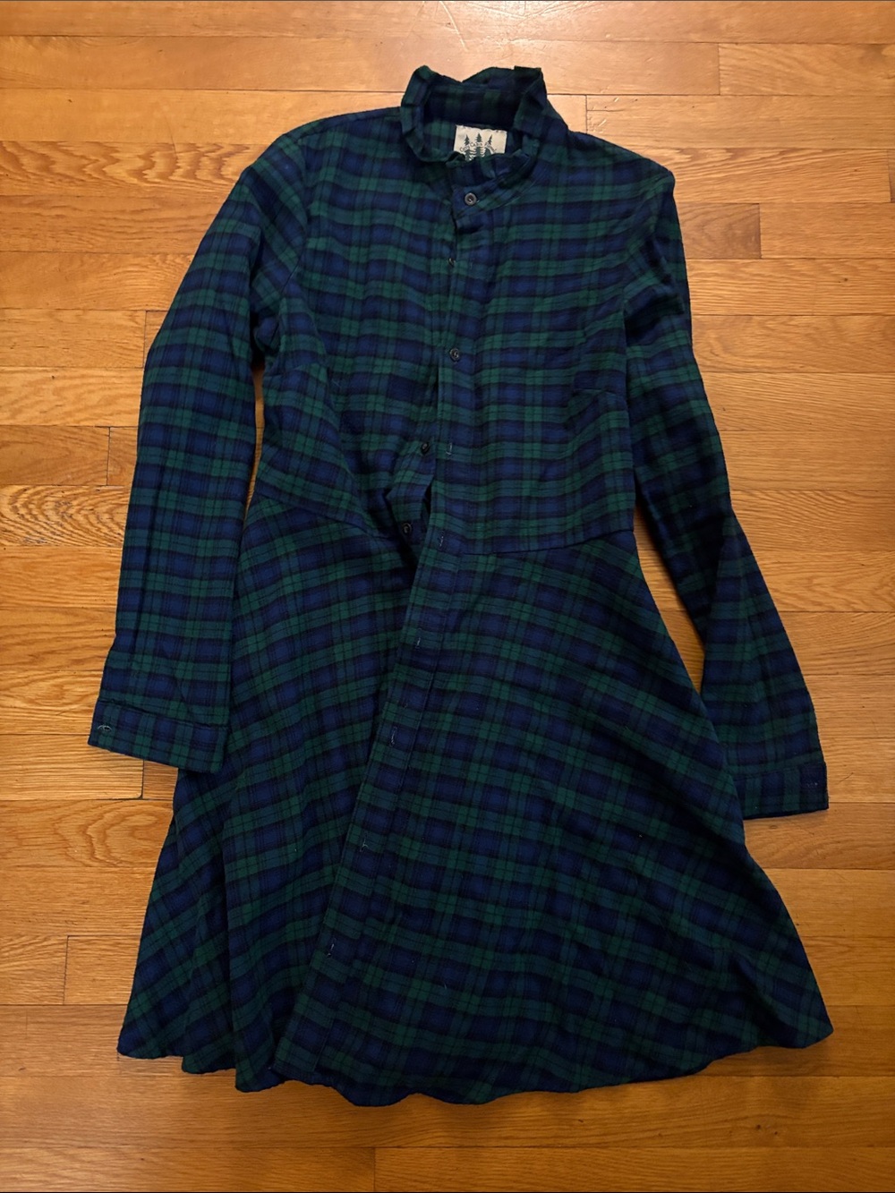 Green & Navy Plaid Long-Sleeve Shirt Dress